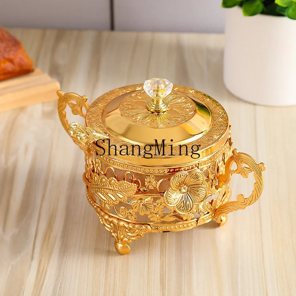 

CLL creative flower decorative sugar cup household metal seasoning jar exquisite transparent glass sugar jar salt seasoning