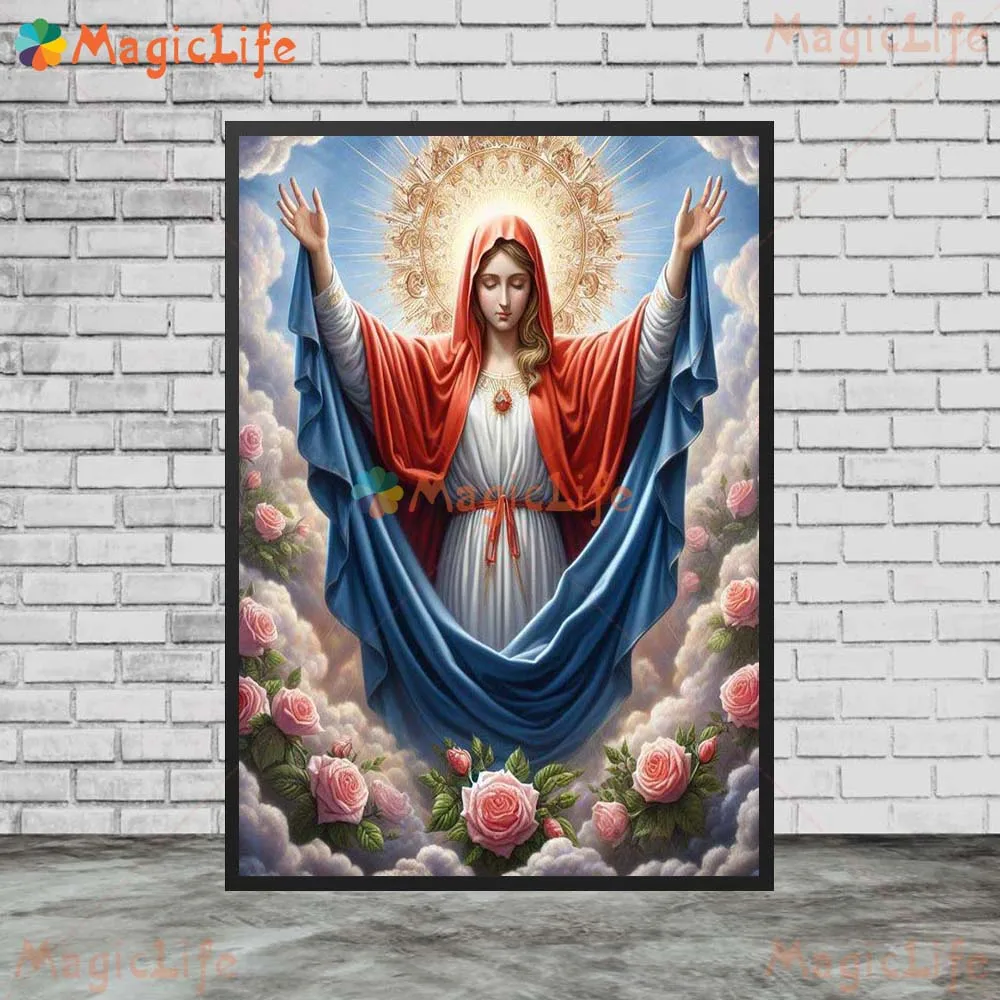 

The Virgin Mary with Baby Christianity Flowers Wall Pictures For Living Room Nordic Poster Wall Art Canvas Painting Unframed