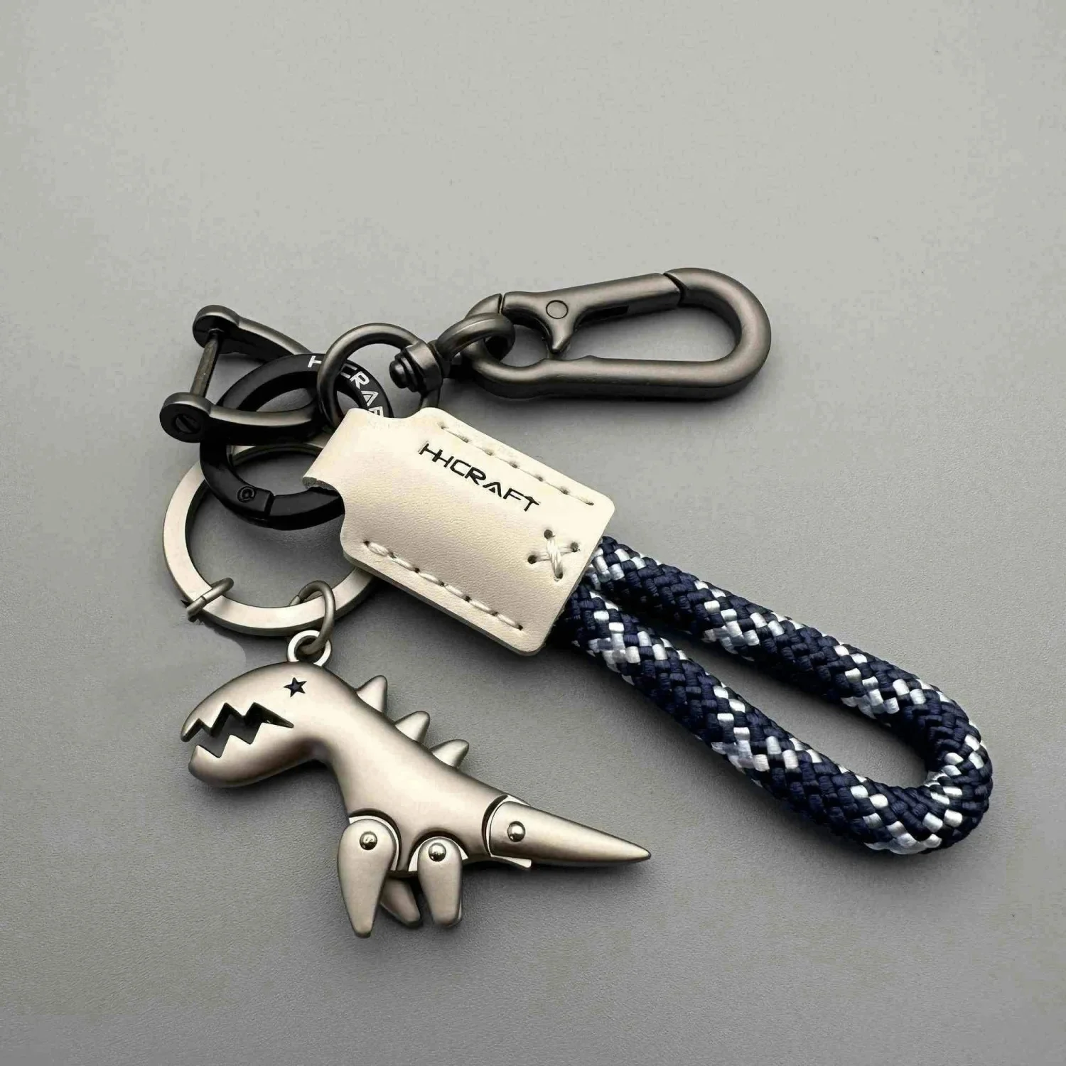 Fashion Metal Dinosaur Keychain Braided Leather Strap Key Ring Universal For Car Motorcycle Handbag Pendant Decor Gift
