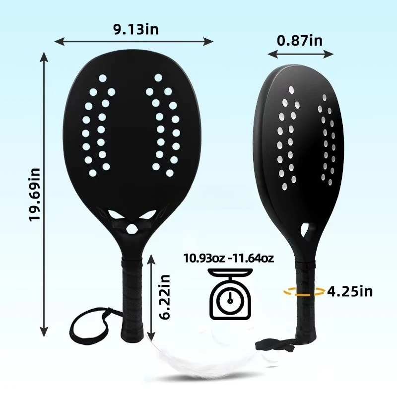 Lightweight Balanced 3K Carbon Fiber Beach Tennis Racket High Responsive Hitting Surface Outdoor Leisure Sports Accessory