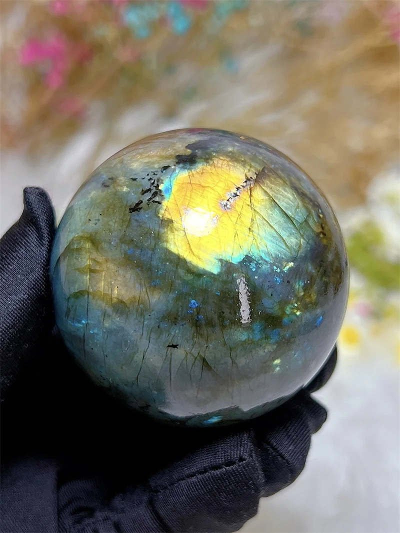 Natura Crystal Labradorite SPhere With Rain Bow Free Form  Carving Reiki Healing Stone Home Decoration Exquisite Gift