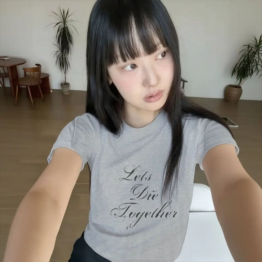 Vintage Letter Graphic T-Shirt Women Summer Short Sleeve Retro Y2k Streetwear Casual Fashion Harajuku Trendy Aesthetic Emo Tops