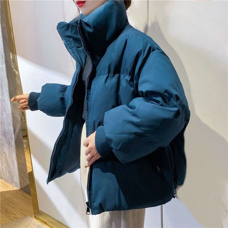 Lucyever-Parkas quentes e espessadas para mulheres, gola alta solta, jaqueta acolchoada de algodão para senhoras, moda coreana, casacos curtos acolchoados, inverno