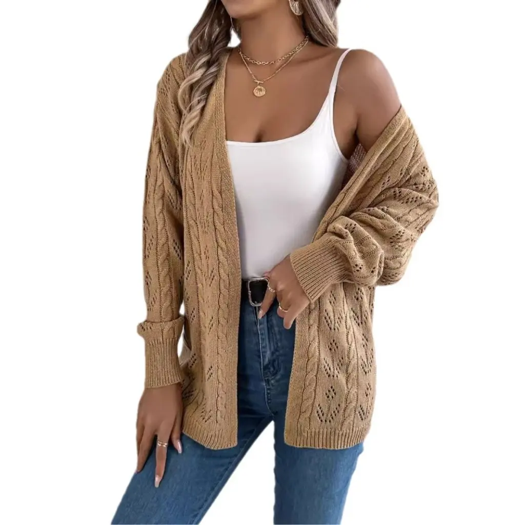 

Women's Casual Long-Sleeved Cardigan Sweater Jacket Pure Color Cut out Design Autumn Winter European American Style