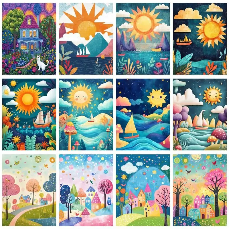 CHENISTORY Diamond Painting Cartoon Landscape 5D DIY Full Square Round Diamond Embroidery Cross Stitch Kit Home Decor Gift