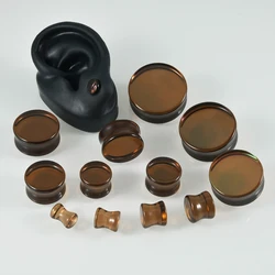 2Pcs Glasst Double Flare Flashback Ear Plugs Brown For Man Tunnel Gauge Top Quality Ear Stretching Piercing Expander 6-30mm