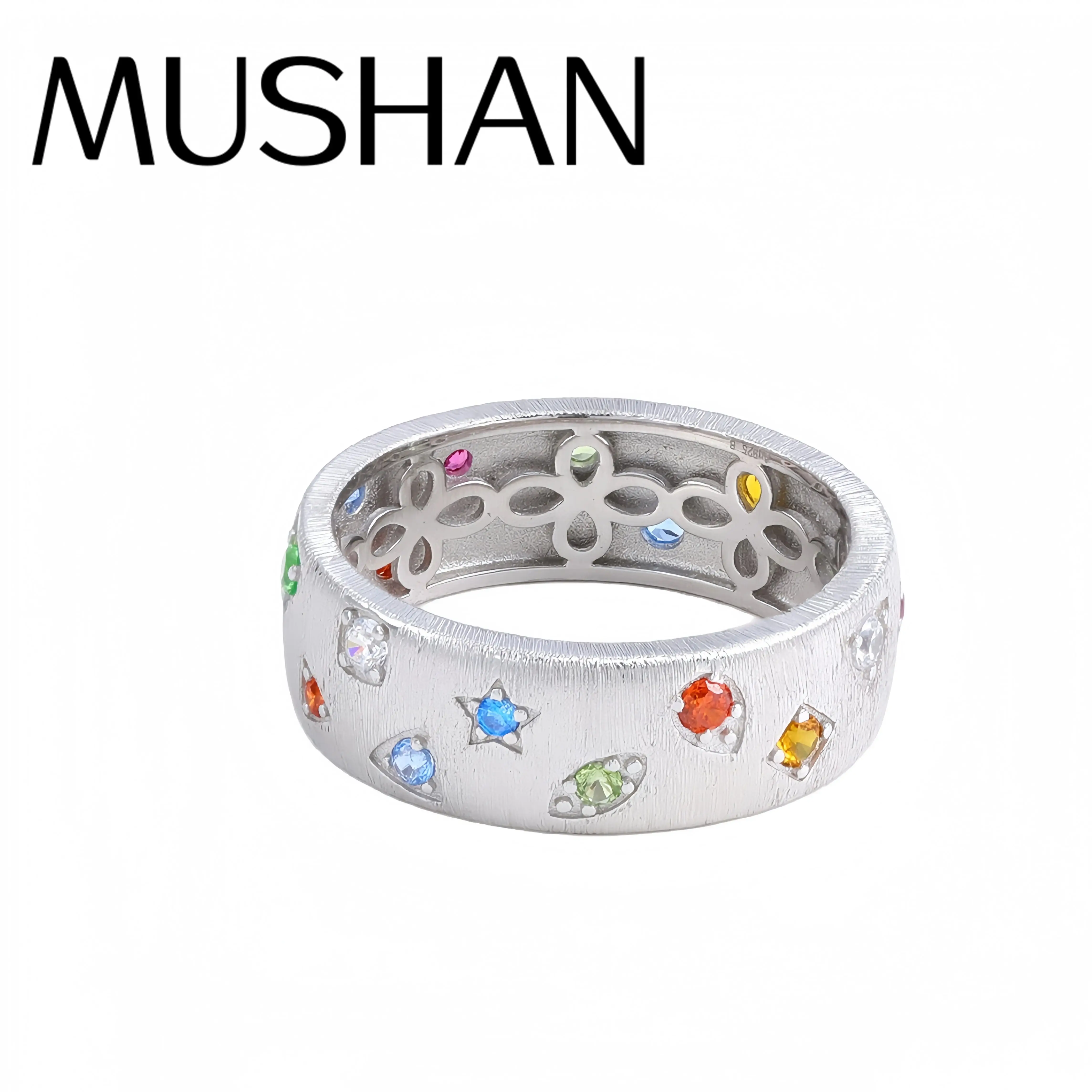 

Mushan, роскошные брендовые новые продукты, кольцо с геометрическим цветным цирконом, матовое кольцо для женщин, кольцо из стерлингового серебра S925, ювелирные изделия