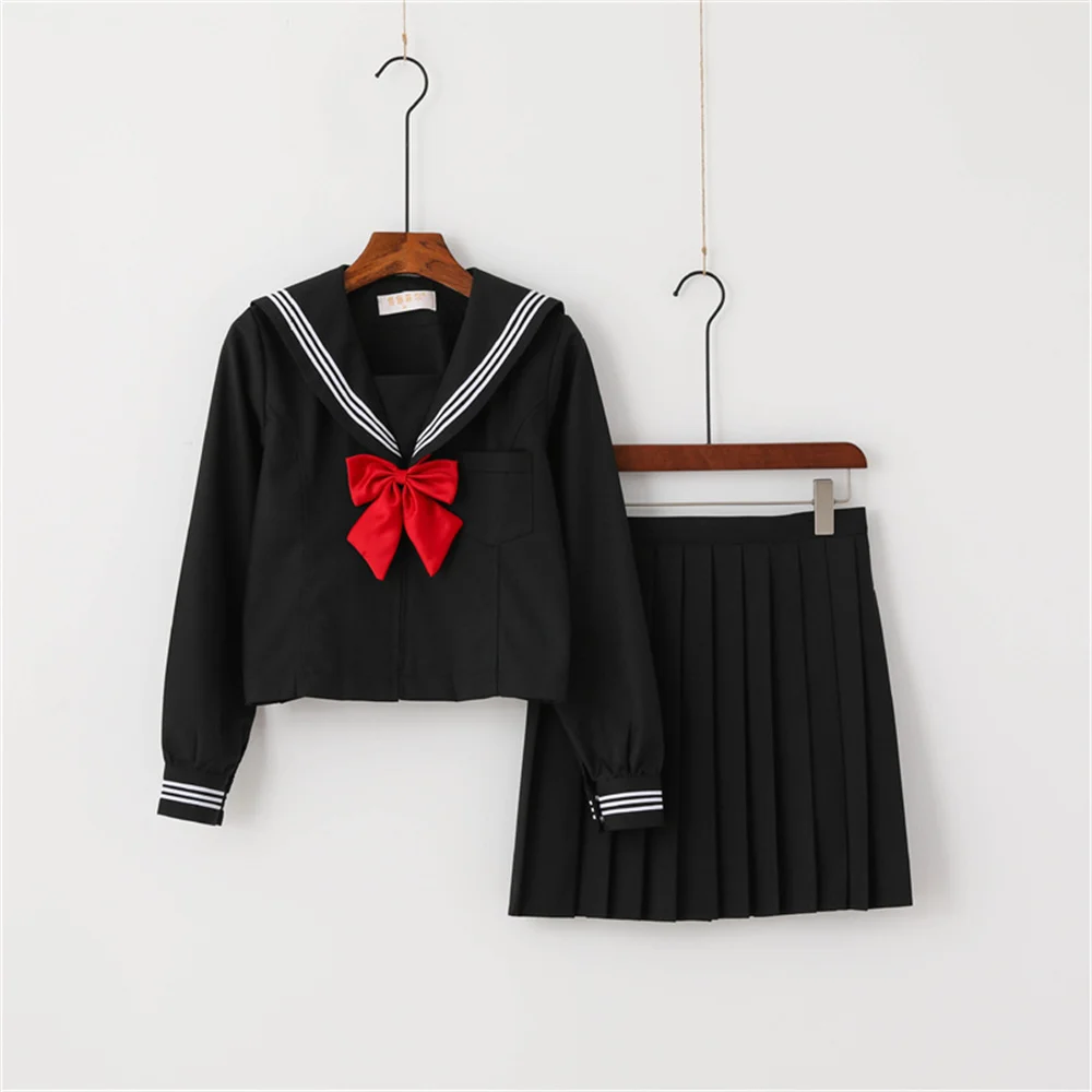 Japanese Style S-2xl Student Girls School Uniforms Girls Navy Costume Women Sexy Navy JK Suit Sailor Blouse Pleated Skirt