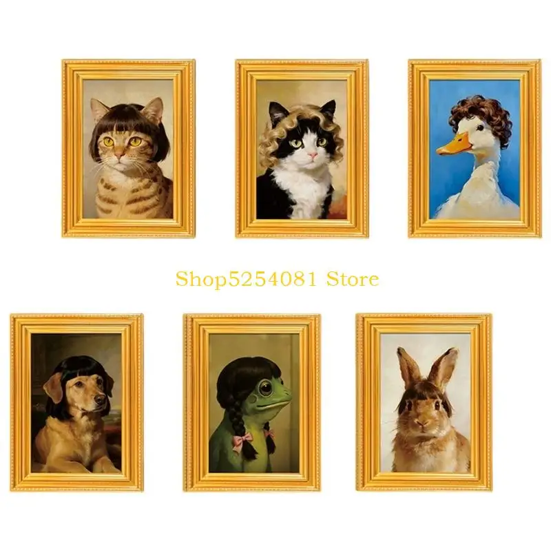 AXYC 6Pcs Functional Refrigerator Magnets Animal Art Print Small Painting Frame Fridge Sticker Ornaments