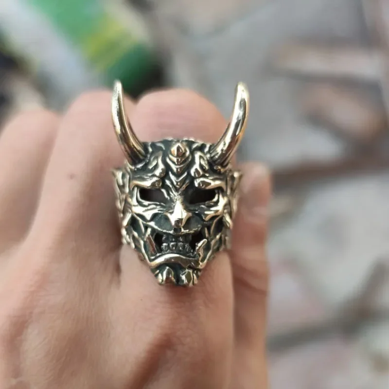 Divine Beast Prajna Mask Mens Rings 925 Silver Dominant Stereoscopic Design Vintage Wide Rings for Women Ethnic Style Jewelry