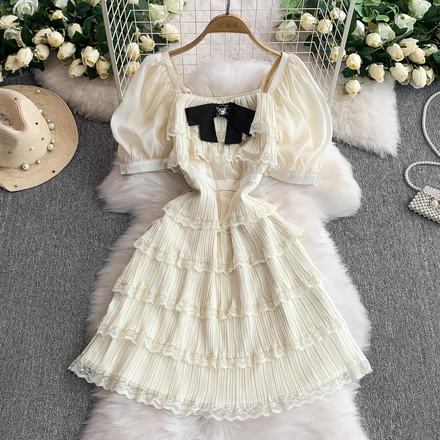 

Elegant Vintage butterfly sweet Slim A-line French Evening Women Beach High Street Clothing dresses