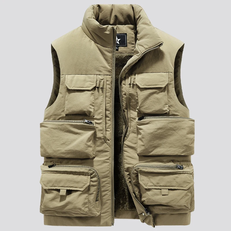 Fashion Large Size 6XL Men's Multi-Pocket Clothing Winter Vest Jackets Sleeveless Coat Male Warm Waistcoat Fleece Vest Men