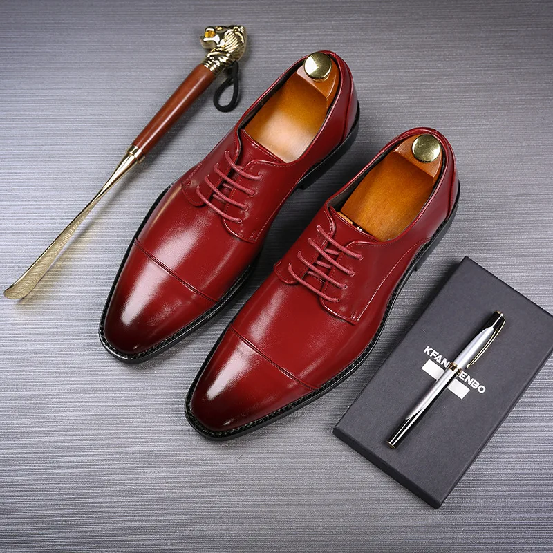 

Men's Business Dress Shoes Office Leather Shoes Mens Lace-up Casual Wedding Party Shoes Fashion Men Flats Plus Size 37-48