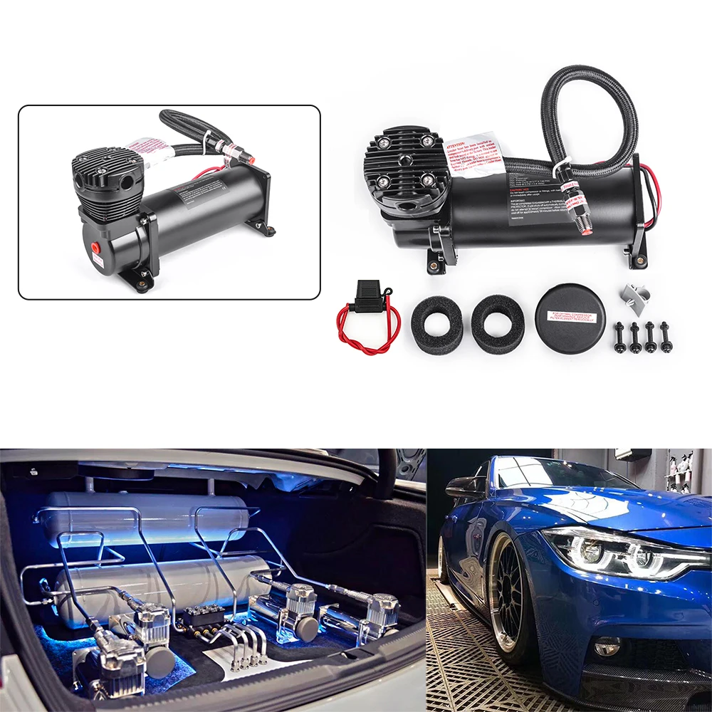 Universal DC 12V 480c MAXPOWER 200 PSI Outlet 3/8 or 1/4  car Air Suspension Compressor/ Pump Silver and Black Car Accessories