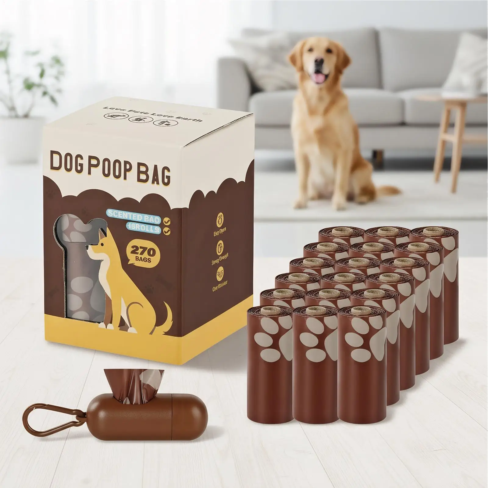 Poop Bags 270 Counts Large Chocolate Scented Accessories With Dispenser Cat Poop Litter Bags For Walking Travel Lawn Backyard