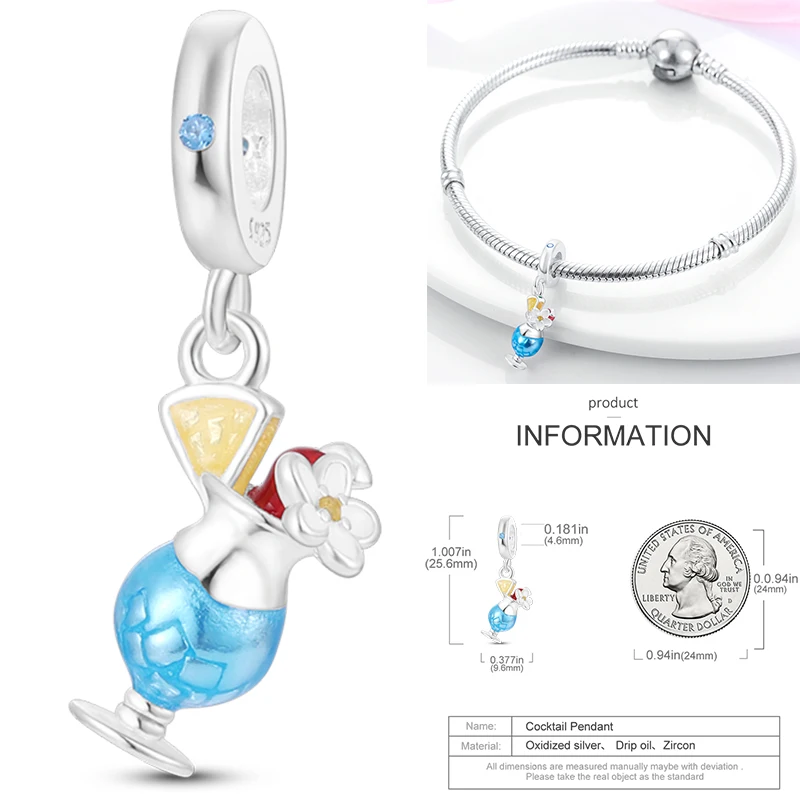 Heißer Kaffeetasse 925 Sterling Silber Bunte Weinflasche Weinglas Charm Anhänger Original Passend Für Frauen DIY Schmuck Mädchen Charms – Detail 9