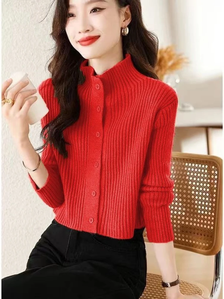Women's 2026 Autumn Winter Soft Light Mature Knit Layering Top Slimming Sweater Coat Chic Coquette Trendy Warm  Cardigan