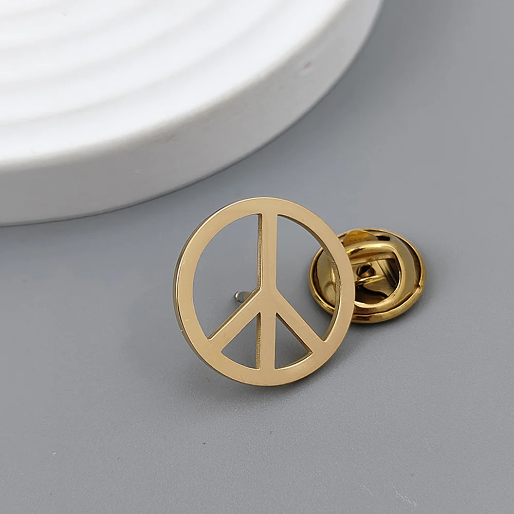 Round Peace Symbol Gold Plated Badge, Silver Collar Brooch, Black Lapel Pin, Men's Suit Accessories Set, Father Gift