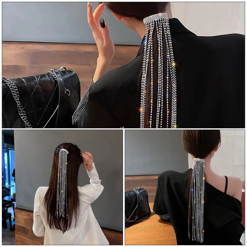 

Crystal Zinc Alloy Chain Hair Clip Extension Ponytail Decor Tassel Clips Jaw Grips Hairpiece Accessories Bride Birthday Prom