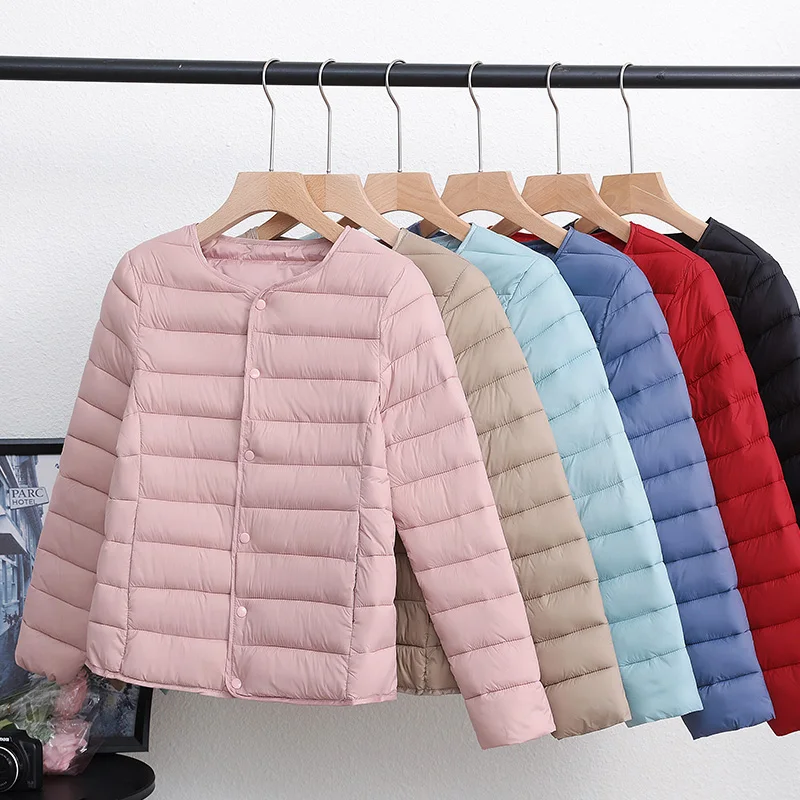 New Women's Cotton Jacket Short Style Lightweight round Neck Slim Fit Autumn Winter Korean Version Soft Cotton Coat