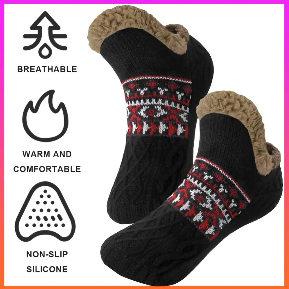 ถุงเท้าสลิปเปอร์สำหรับผู้ชายและผู้หญิง ใส่ในบ้านช่วงฤดูหนาว กันลื่น ใส่นอนในห้องนอน ถุงเท้าสลิปเปอร์อุ่นสบาย เหมาะสำหรับเทศกาลคริสต์มาส