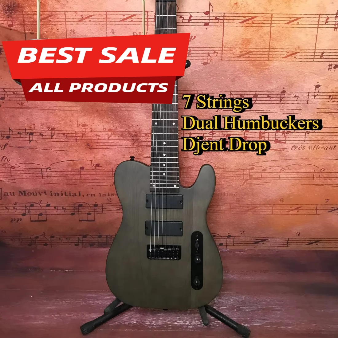 7 String TLE Satin Grey Wood Electric Guitar Djent Drop Tuning Sealed Dual Pickups Modern Metalcore Guitar Hot Sale New