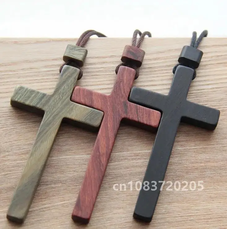 Christian Sandalwood Ebony Necklace Cross Solid Wood Necklace Christian Crafts Solid Wood Jesus Catholic Rosarios Catolicos