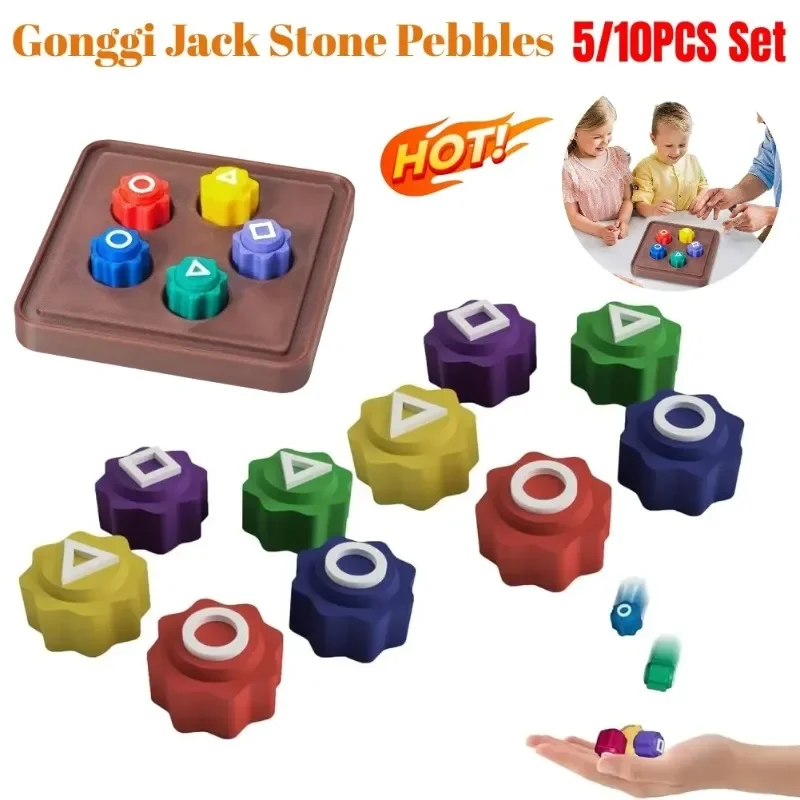 Korean Traditional Play Game 5PCS Gonggi Jack Stone Pebbles Set Round Case Play Party Game Desktop Juegos tradicionales coreanos