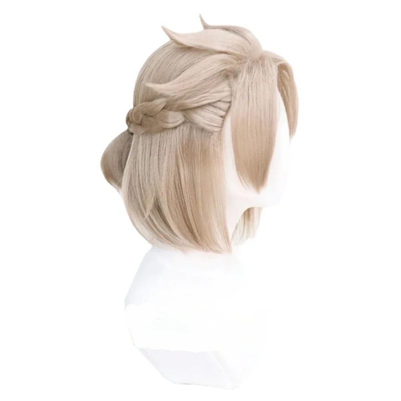 High Quality Game Genshin Impact Albedo Cosplay Wig Short Linen Braided Heat Resistant Synthetic Hair Anime Wigs   Wig Cap