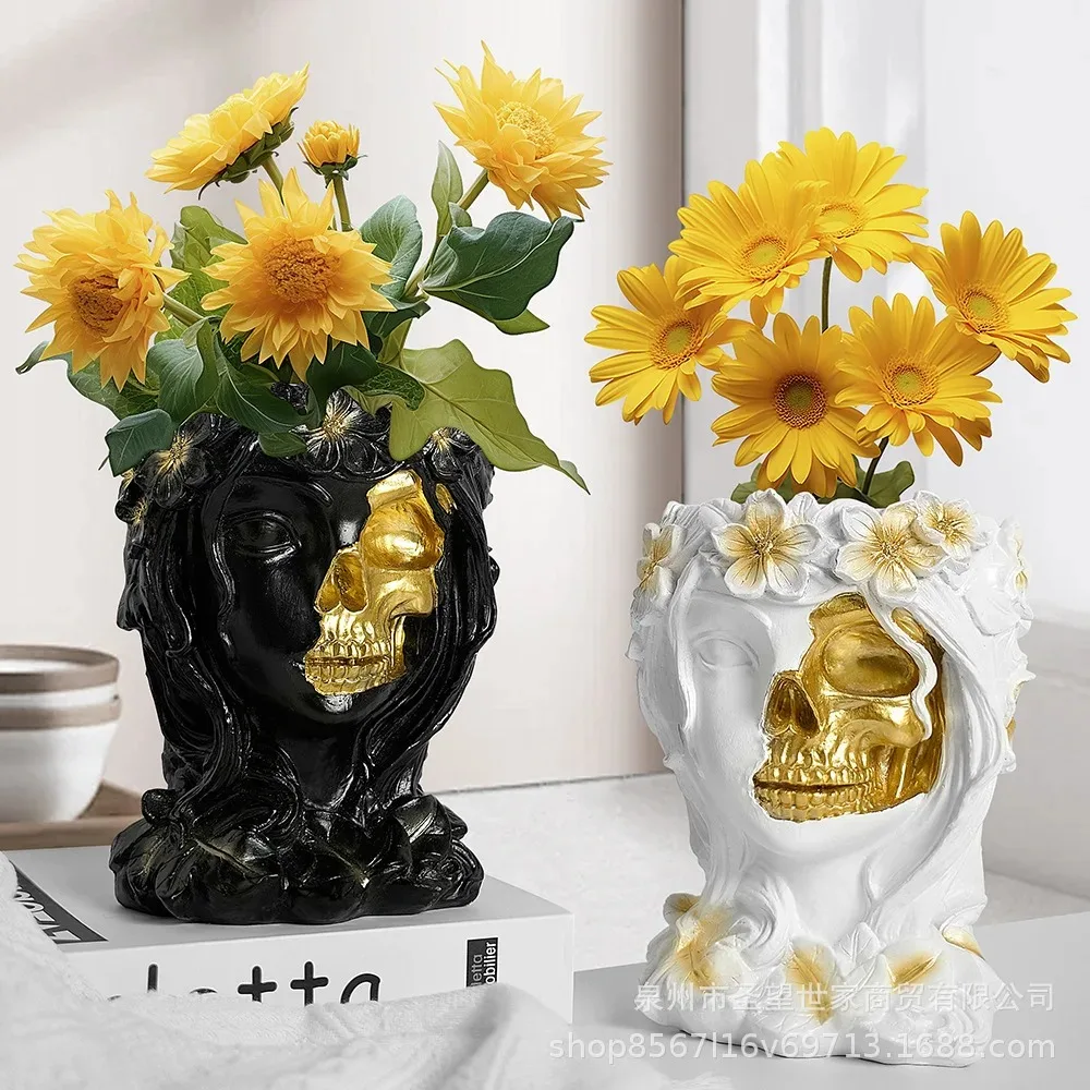 Resin flower pot creative female skull succulent  pot human head  pot wholesale Halloween personalized home