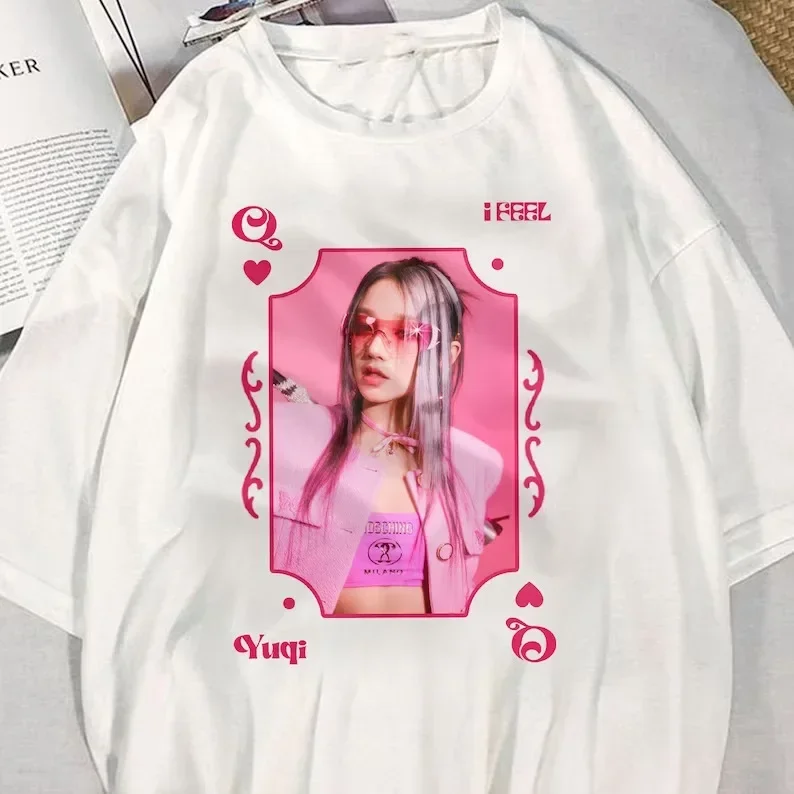 GIDLE T Shirt Kpop MIYEON Minnie SHUHUA Soyeon YUQI T-Shirt z nadrukiem Trend Y2k (G)I-DLE kobiet z krótkim rękawem 100% bawełniane topy