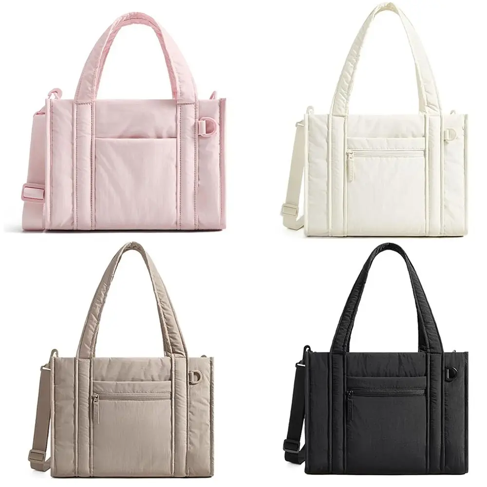 Nylon Puffer Tote Bag for Women Large Capacity Multiple Pockets Quilted Crossbody Bag Lightweight Casual Commuting Bags - view 3