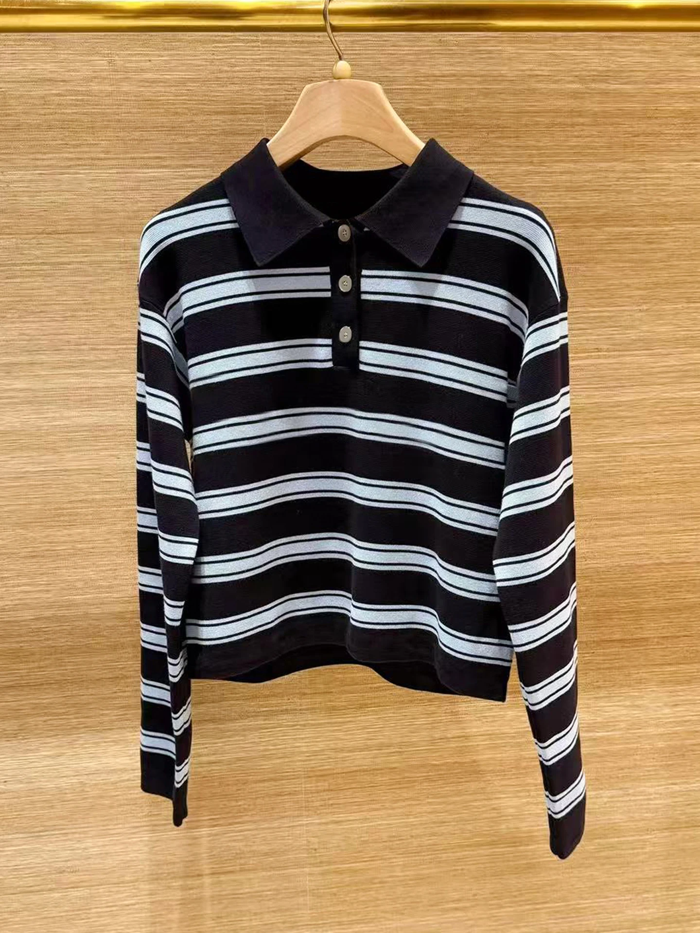 

S Home South Oil Высококачественный женский повседневный трикотаж в полоску с воротником, универсальный удобный топ стандартной посадки для поездок на работу