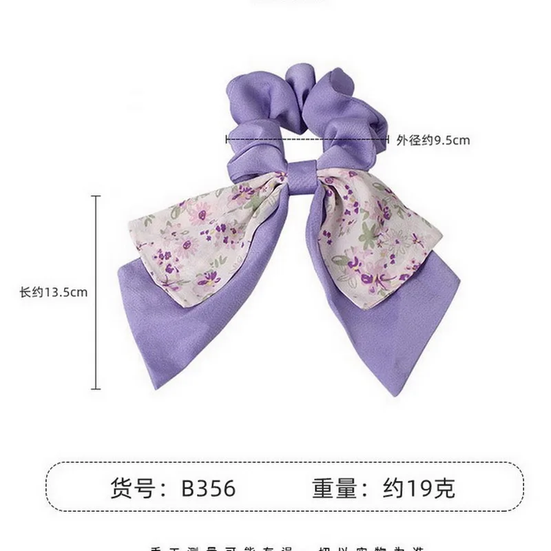 Korea Floral Bow Scrunchies For Women Satin Long Ribbon Ponytail Scarf Girls Hair Bobbles Print Elastic Hair Bands Accessories