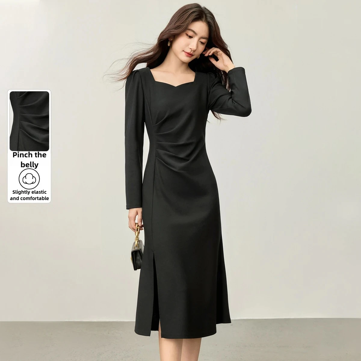 

SENTUBILA Women's Bodycon Dress 2025 Autumn Square Neck Long Sleeve Slim Fit Office Elegant Commuter Female Long Dress 153LJ2682