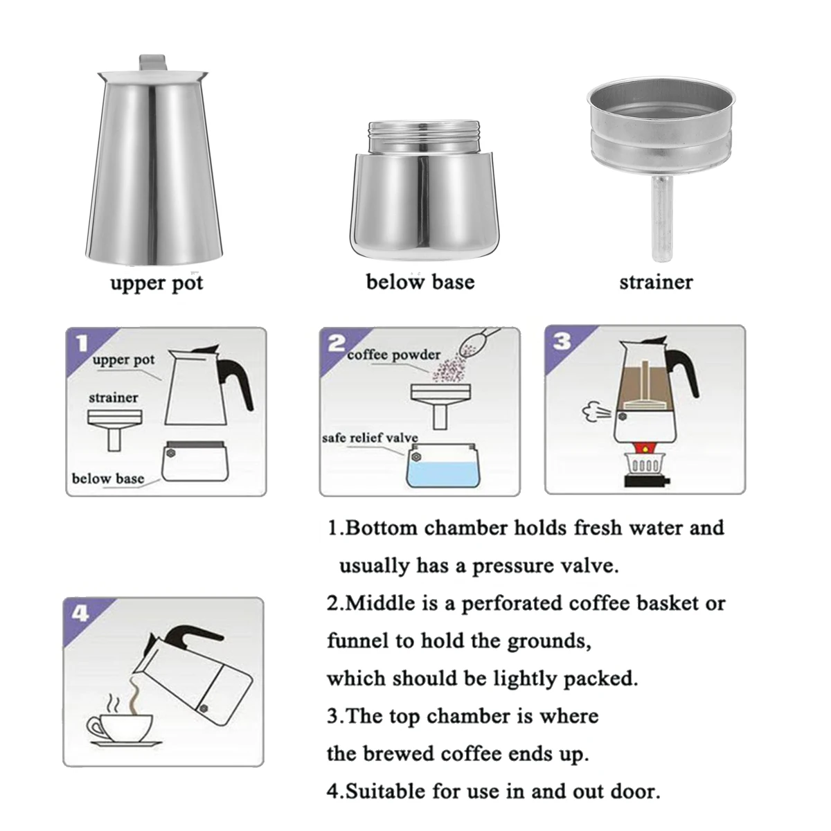 200/450ml Portable Stainless steel moka pot Espresso coffee pot with small Electric stove Filter Percolator Coffee Kettle Pot