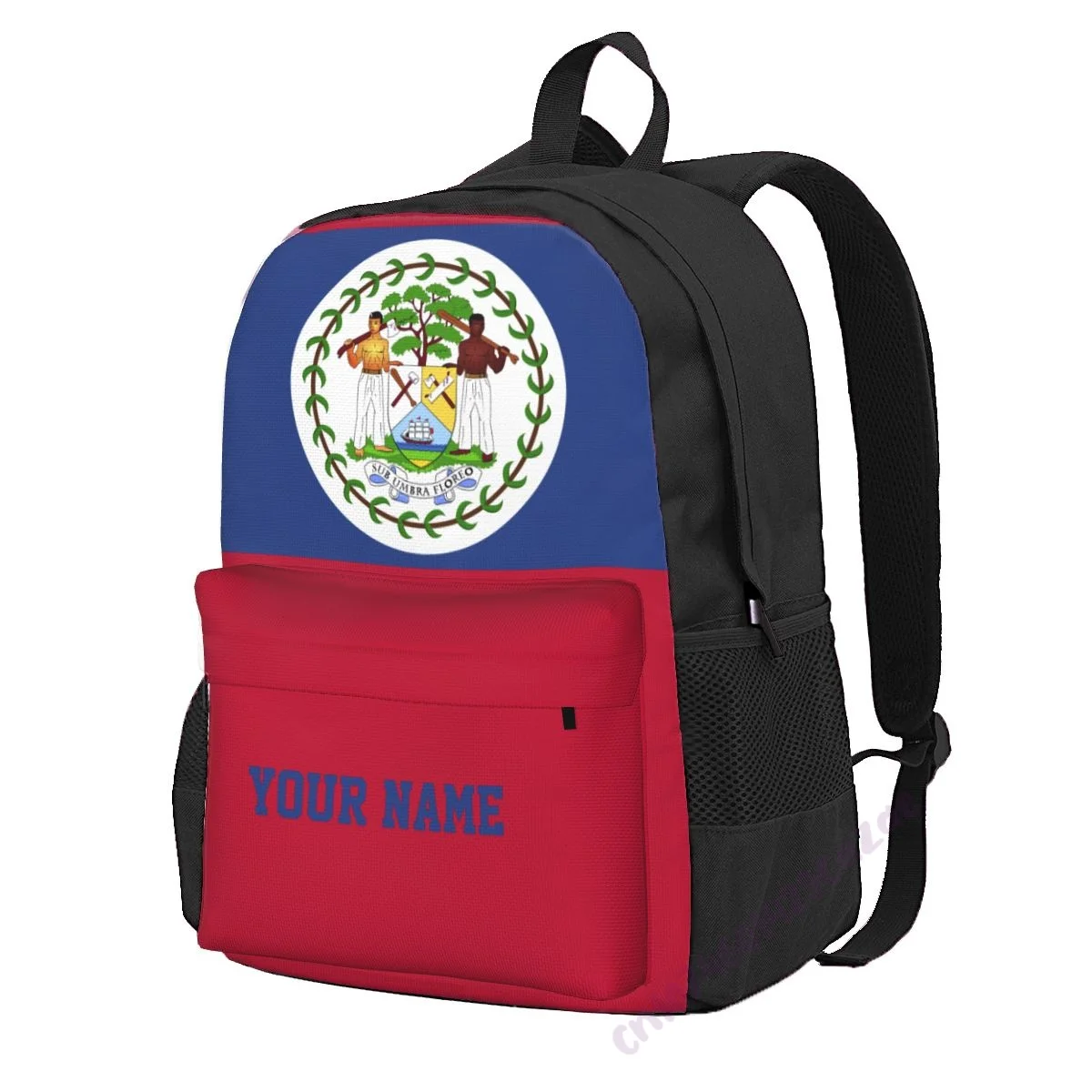 Custom Name Belize Flag Polyester Backpack For Men Women Travel Bag Casual Students Hiking Travel Camping