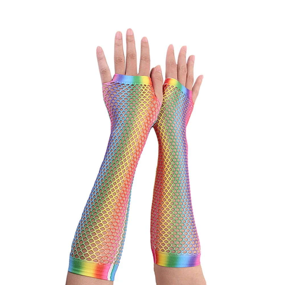 ถุงมือสีรุ้งหลากสีขนาดยาว 1 คู่ สำหรับผู้หญิง ยืดหยุ่น ทนทาน แฟชั่น สำหรับงานปาร์ตี้ คอสเพลย์