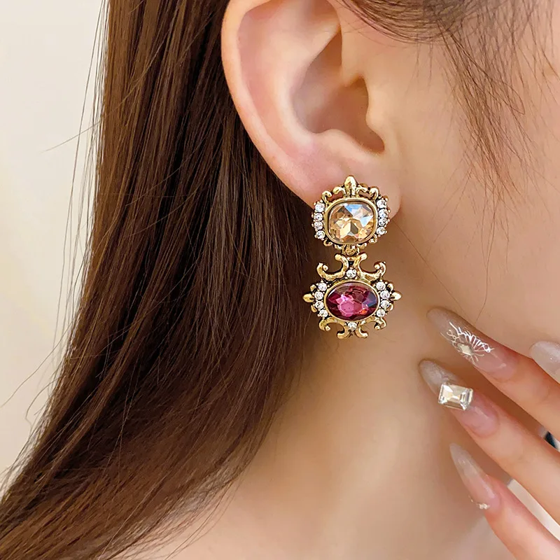 FYUAN Vintage Baroque Style Necklace Earrings For Women Brown Crystal Earrings Banquet Weddings Jewelry Sets