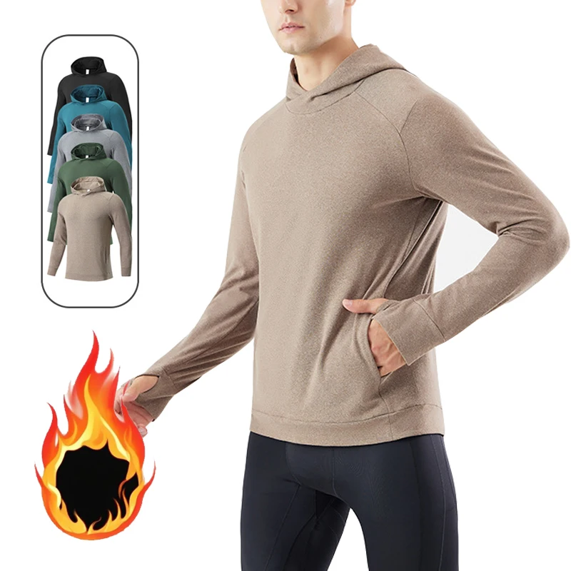 

(S-2XL)Mens Thermal Running Hoodie Fleece-Lined Tracksuit Jacket with Thumb Holes, Windproof Warm Workout Exercise Training Coat