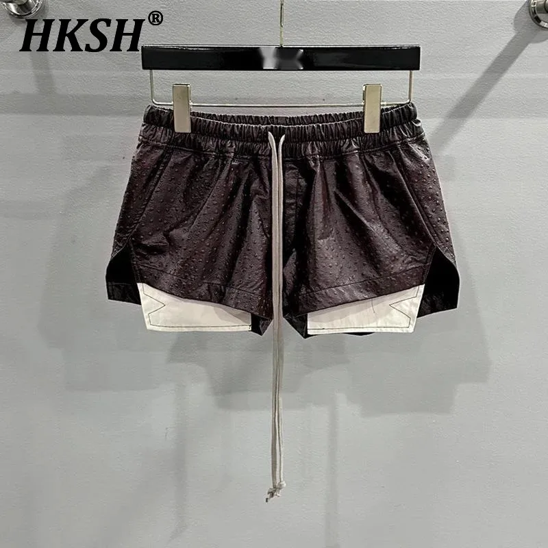 HKSH Dark Punk Vintage Style Fashion Summer Spring New Shorts Color Contrast Leather Embossed Strap Wrapping Hip Wrapping HK2372