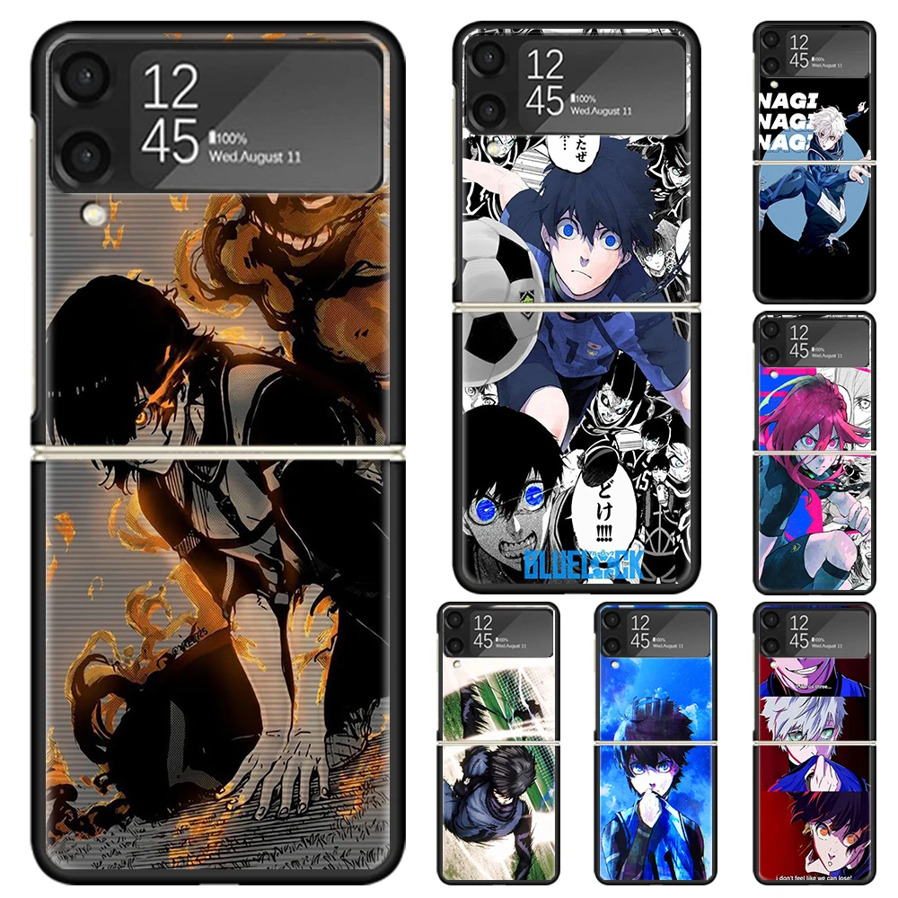 Blue Lock Football Anime Hard PC Phone Case For Samsung Galaxy Z Flip 6 5 4 3 Black Cover ZFlip6 Flip5 Flip4 5G Foldable Print C