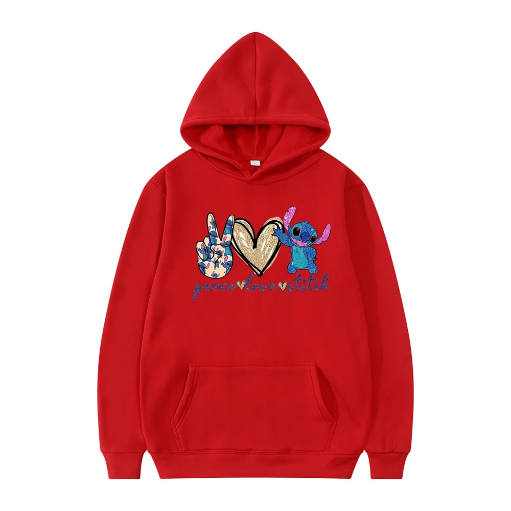 MINISO New Winter Women Disney Stitch Anime Cute Printed Hoodie Kids Clothing Adult Couple Casual Pullover Versatile Sweater