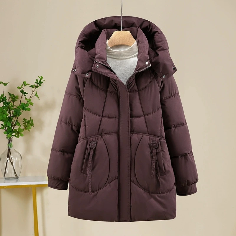 Parka's Dames Winter Mid Lange Dons Katoenen Jas Met Capuchon Casual Dikke Mode Outdoor Warme Katoenen Gewatteerde Jas Vrouwelijke Bovenkleding