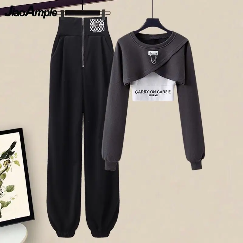 Women\'s Autumn Winter Tracksuit Set 2022 New Fashion Short Sweater Top + Vest + PantsThree-piece Korean Elegant Sportswear Suit