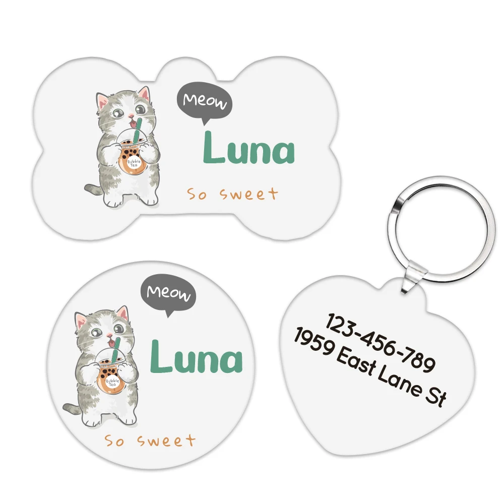 

1 pc cute cartoot Cat Tag UV Print Tags Personalized Pet ID Tag Pet Accessories For cat Pets