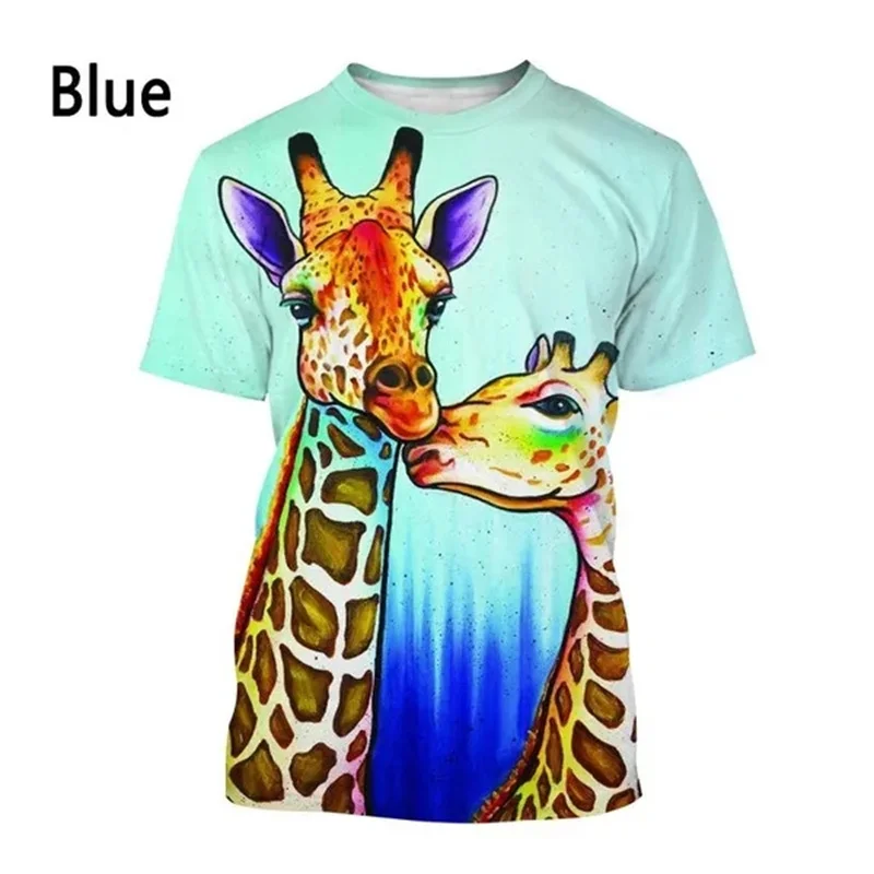 Funny Giraffe 3D Printed T-shirt Men\'s Fashion Clothing Streetwear T Shirt Summer Casual Short-sleeved Graphs Tops Boys Tees