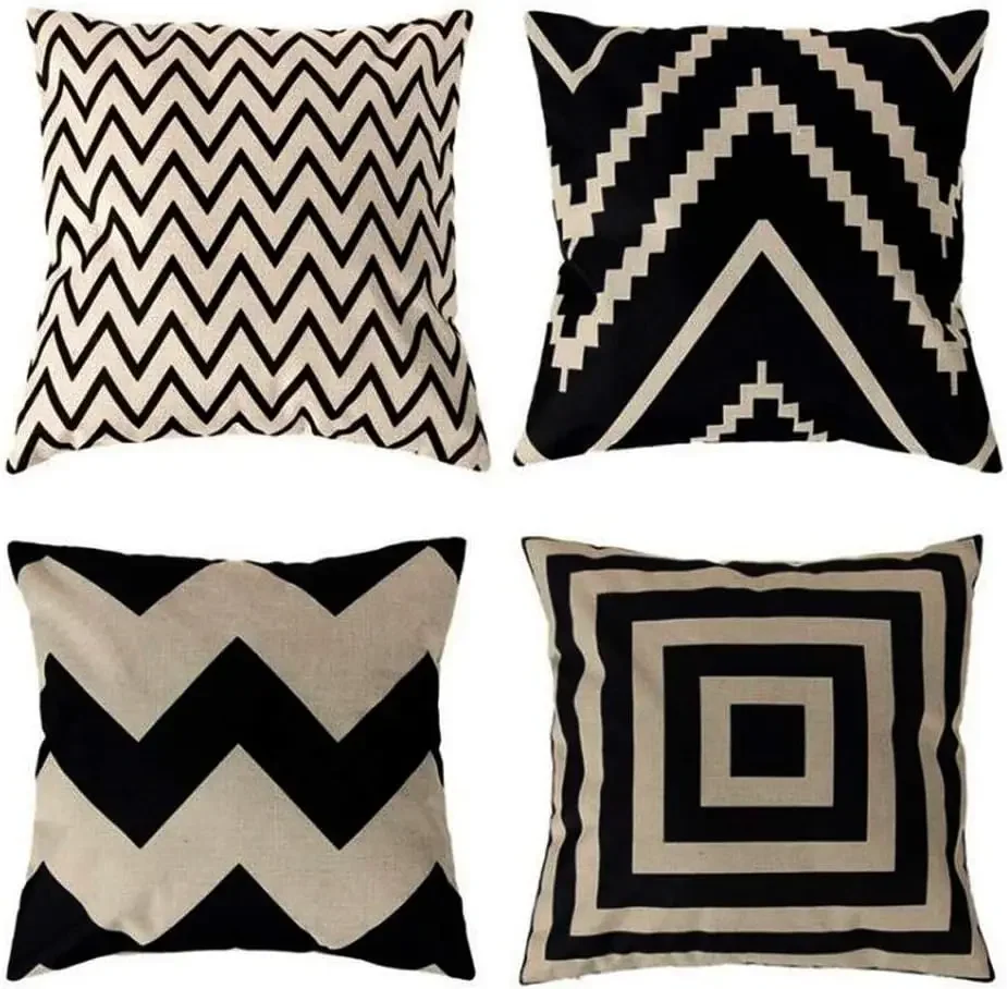 Own Decorative Pillow Cushion Cover Black and Beige Stripe Modern Geometric Printed Home Pillowcase, 4 Pack 40x40