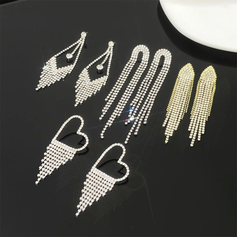 New Long Crystal Tassel Earrings For Women Jewelry 2023 Trending Exaggerated Luxury Zircon Butterfly Heart Women\'s Drop Earrings