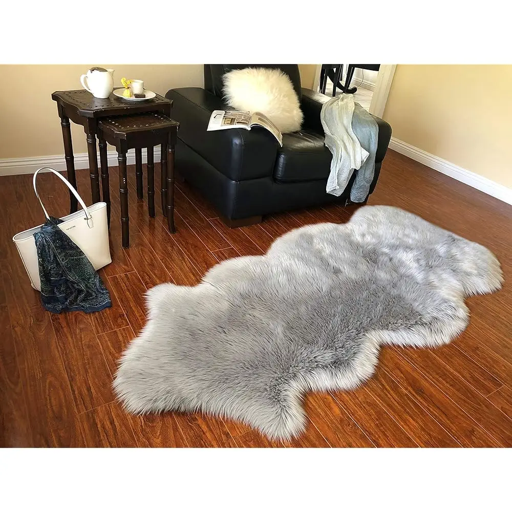 

Faux Sheepskin Hypoallergenic Free Shape Silky Shag Rug, Luxury Shaggy Silky Plush Carpet For Bedrooms Rugs Living Room Kids